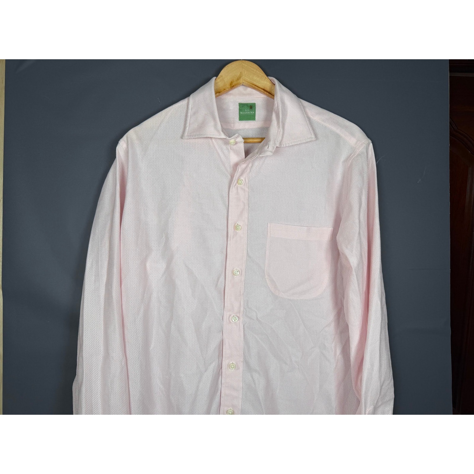 Sid Mashburn Mens Large Pink Micro Check Cotton Button Down Shirt Spread Collar